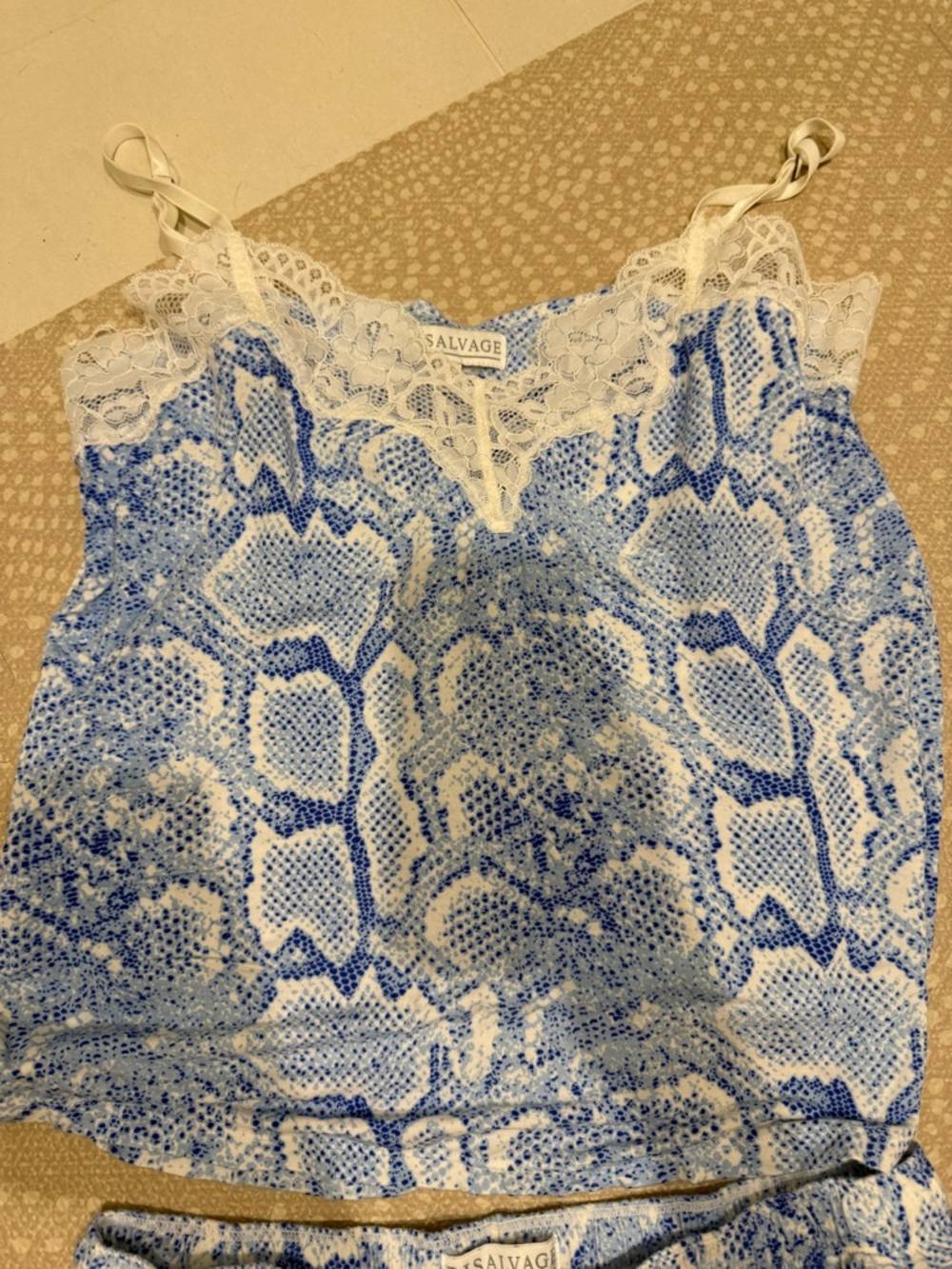 PJ Salvage Blue Snake-Print Lace-Trim Cami